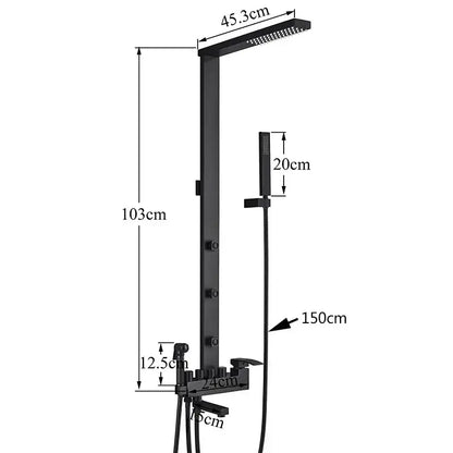Matte black bathroom faucet shower system with rainfall column
