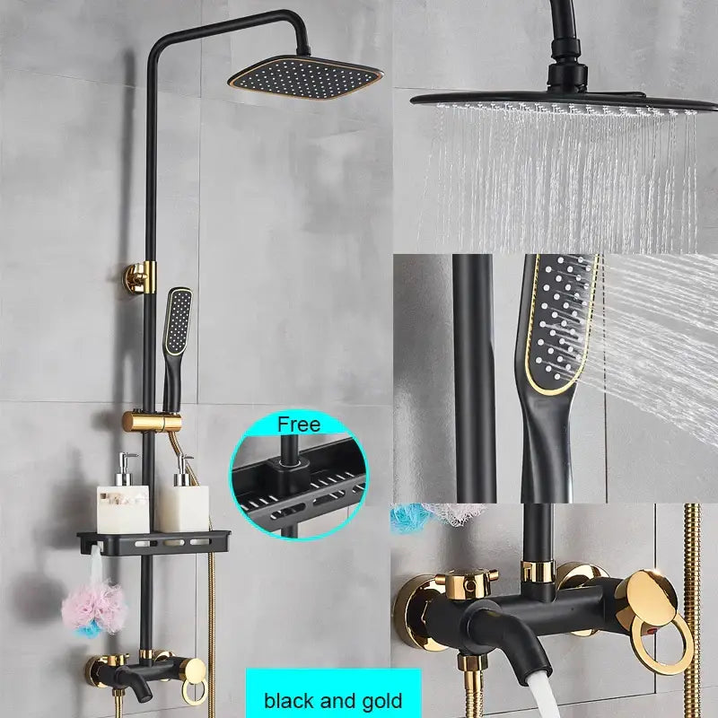 Matte black bathroom shower faucet with rainfall head and handheld spray