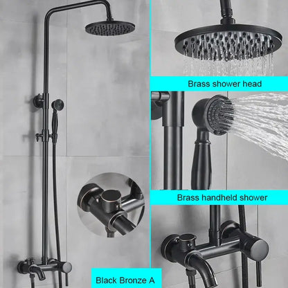 Matte black bathroom shower faucet with rainfall head and handheld spray