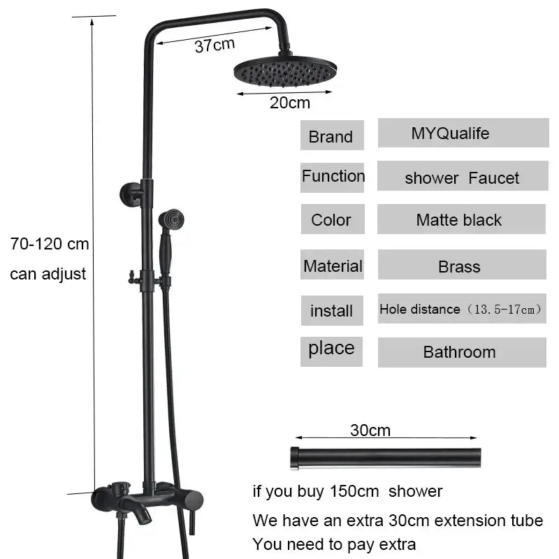 Matte black bathroom shower faucet with rainfall head and handheld spray
