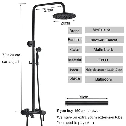Matte black bathroom shower faucet with rainfall head and handheld spray