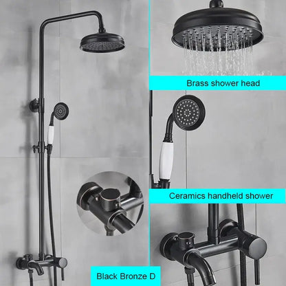 Matte black bathroom shower faucet with rainfall head and handheld spray
