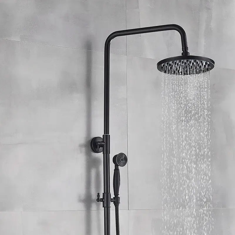 Matte black bathroom shower faucet with rainfall head and handheld spray