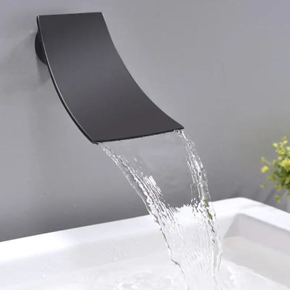 Matte black bathroom waterfall faucet with handheld showerhead