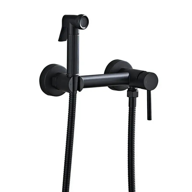 Matte black bidet faucet set with handheld sprayer for bathroom