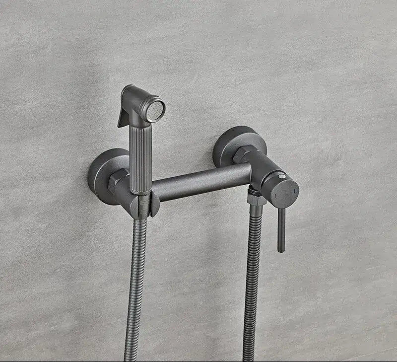 Matte black bidet faucet set with handheld sprayer for bathroom
