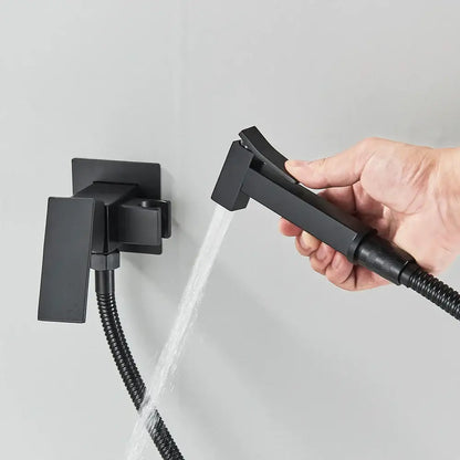 Matte black bidet faucet with handheld sprayer for bathroom