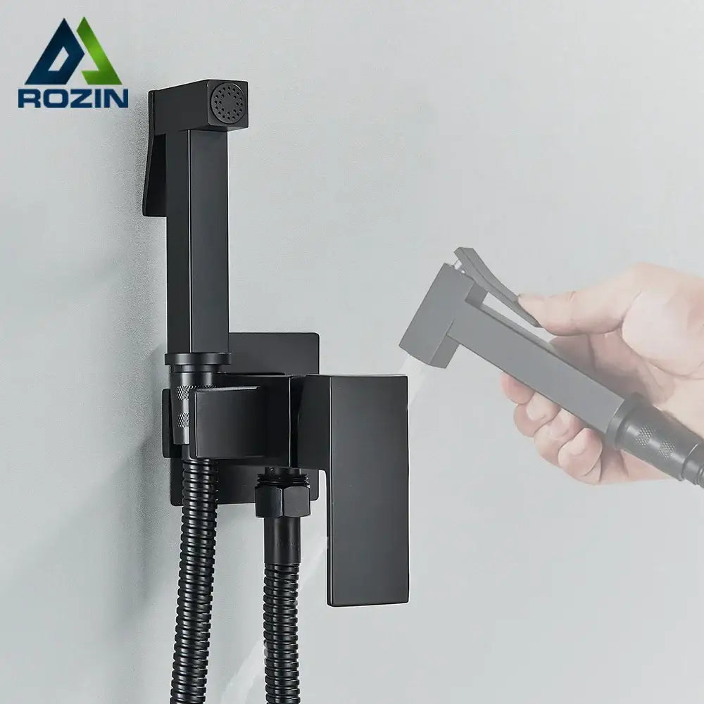 Matte black bidet faucet with handheld sprayer for bathroom