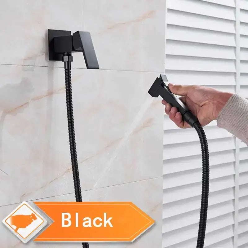 Matte black bidet faucet with handheld sprayer for bathroom