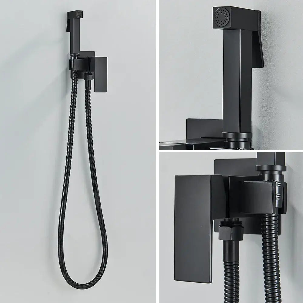 Matte black bidet faucet with handheld sprayer for bathroom