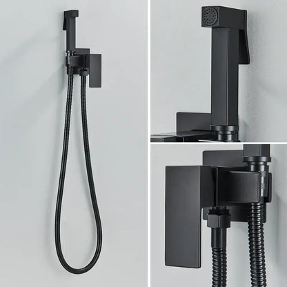 Matte black bidet faucet with handheld sprayer for bathroom