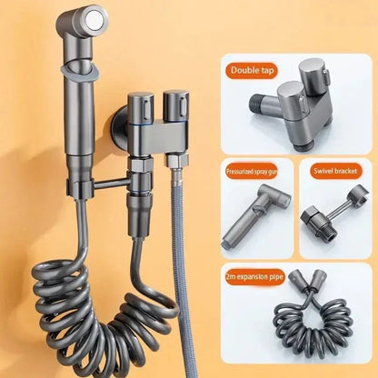 Matte black bidet spray set with coiled hose for bathroom