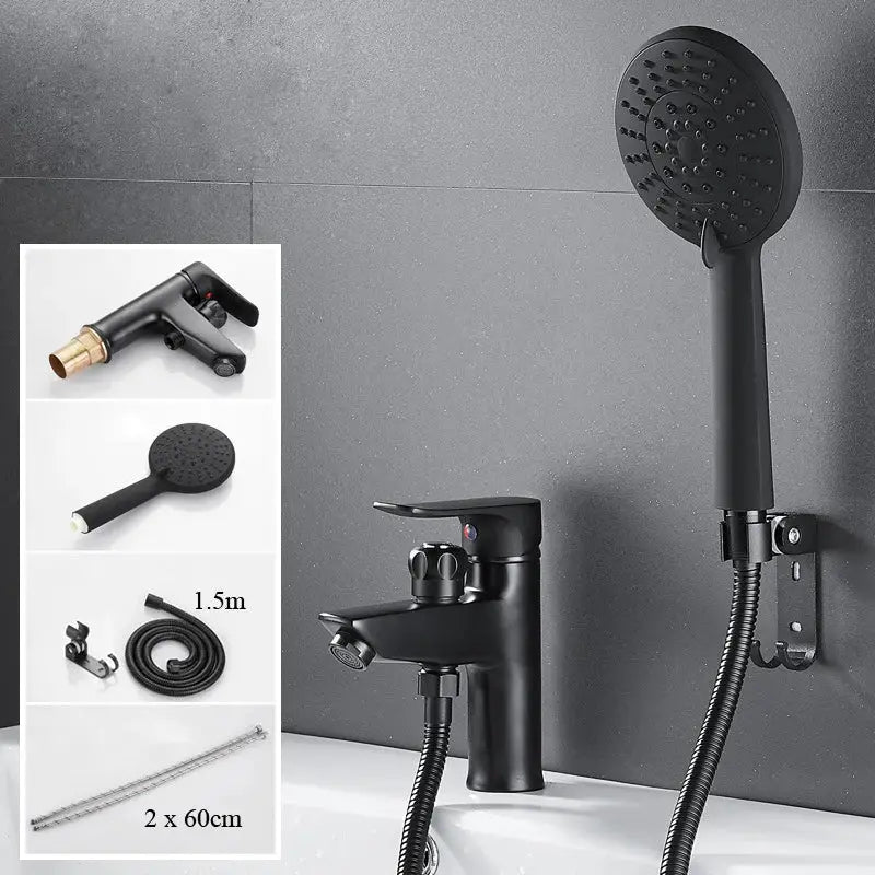 Matte black brass basin faucet with pull out spray – bathroom tap