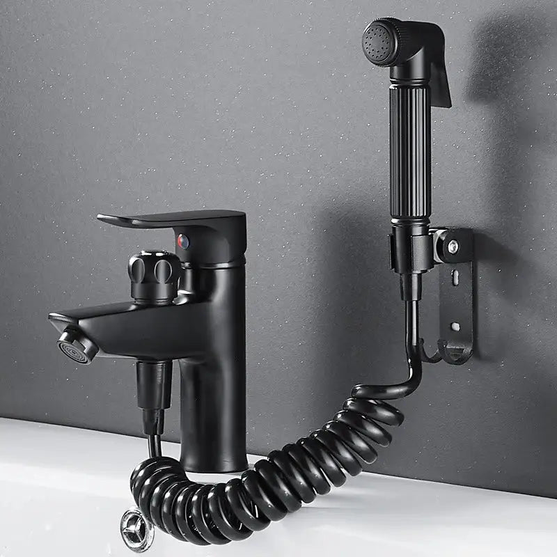 Matte black brass basin faucet with pull out spray – bathroom tap