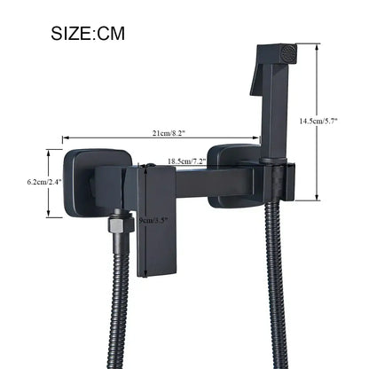 Matte black brass bidet faucet with handheld spray for bathroom