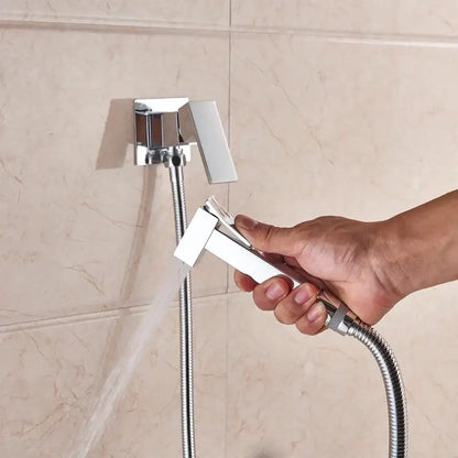Matte black brass bidet faucet with handheld spray for bathroom