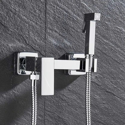 Matte black brass bidet faucet with handheld spray for bathroom