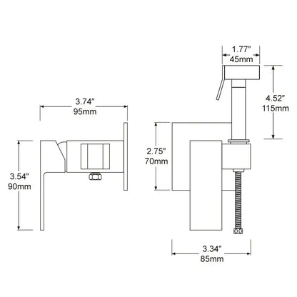 Matte black brass bidet faucet with handheld spray for bathroom