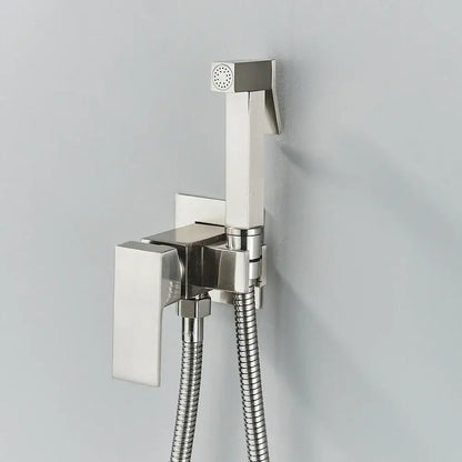 Matte black brass bidet faucet with handheld spray for bathroom