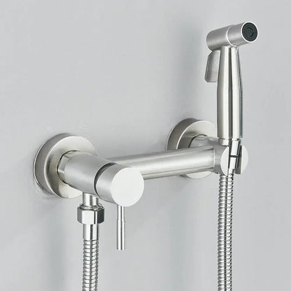Matte black brass bidet faucet with handheld spray for bathroom