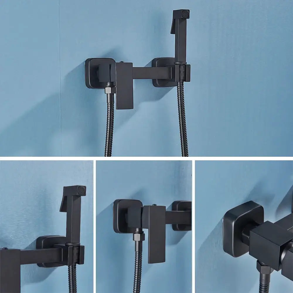 Matte black brass bidet sprayer – bathroom wall mounted hot cold mixer