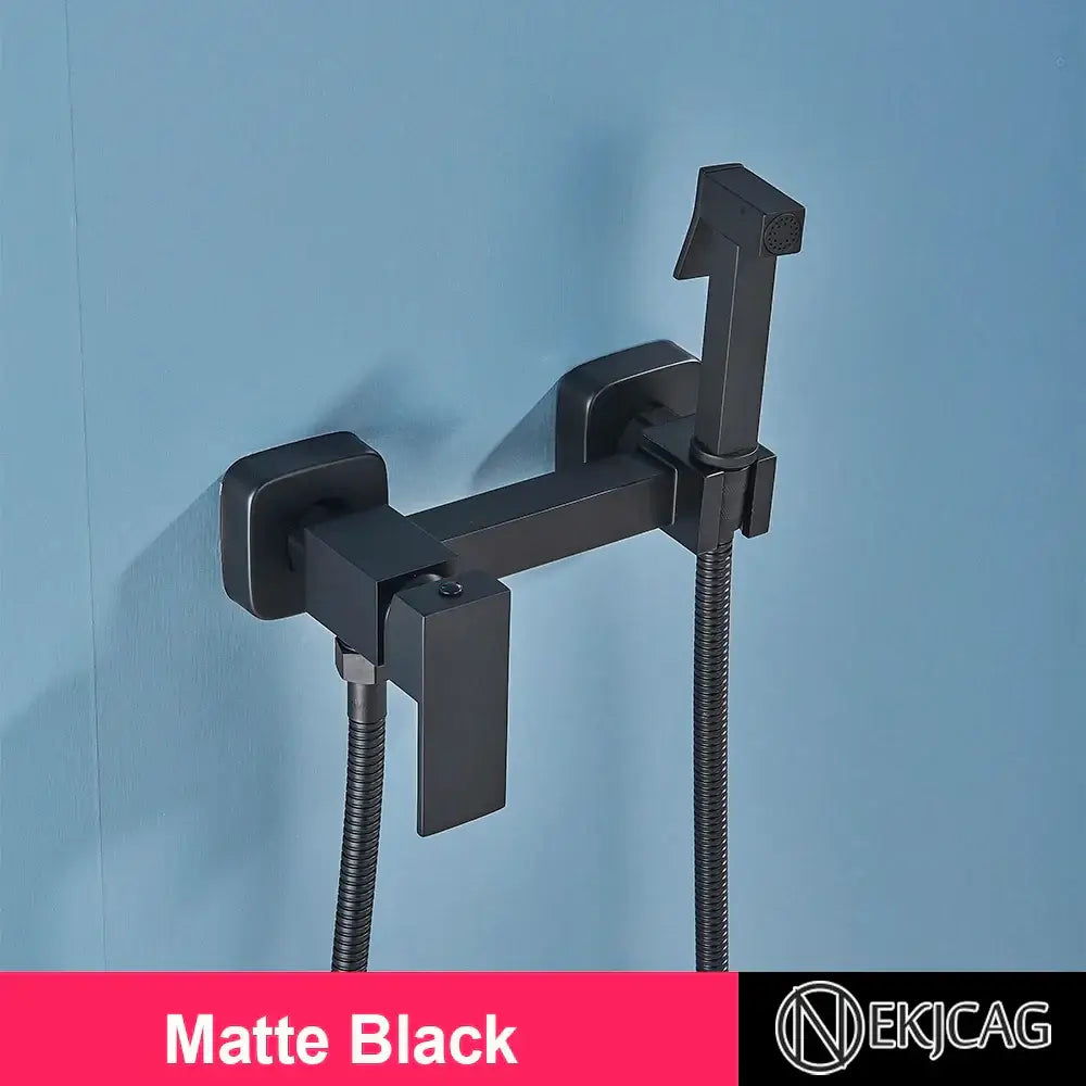 Matte black brass bidet sprayer – bathroom wall mounted hot cold mixer