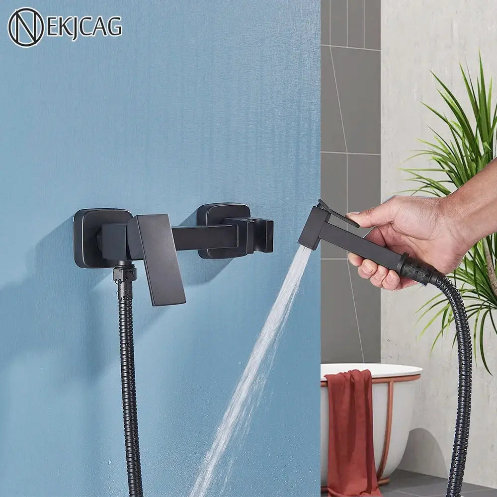 Matte black brass bidet sprayer – bathroom wall mounted hot cold mixer