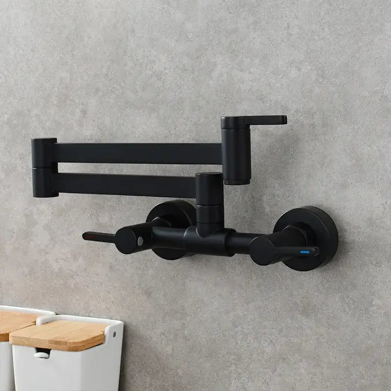 Matte black brass foldable pot filler tap kitchen wall faucet