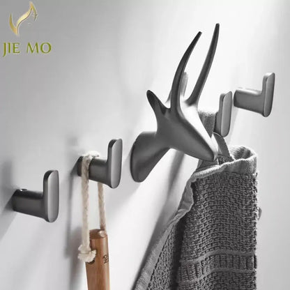 Matte black brass gray deer hook entryway wall hanging