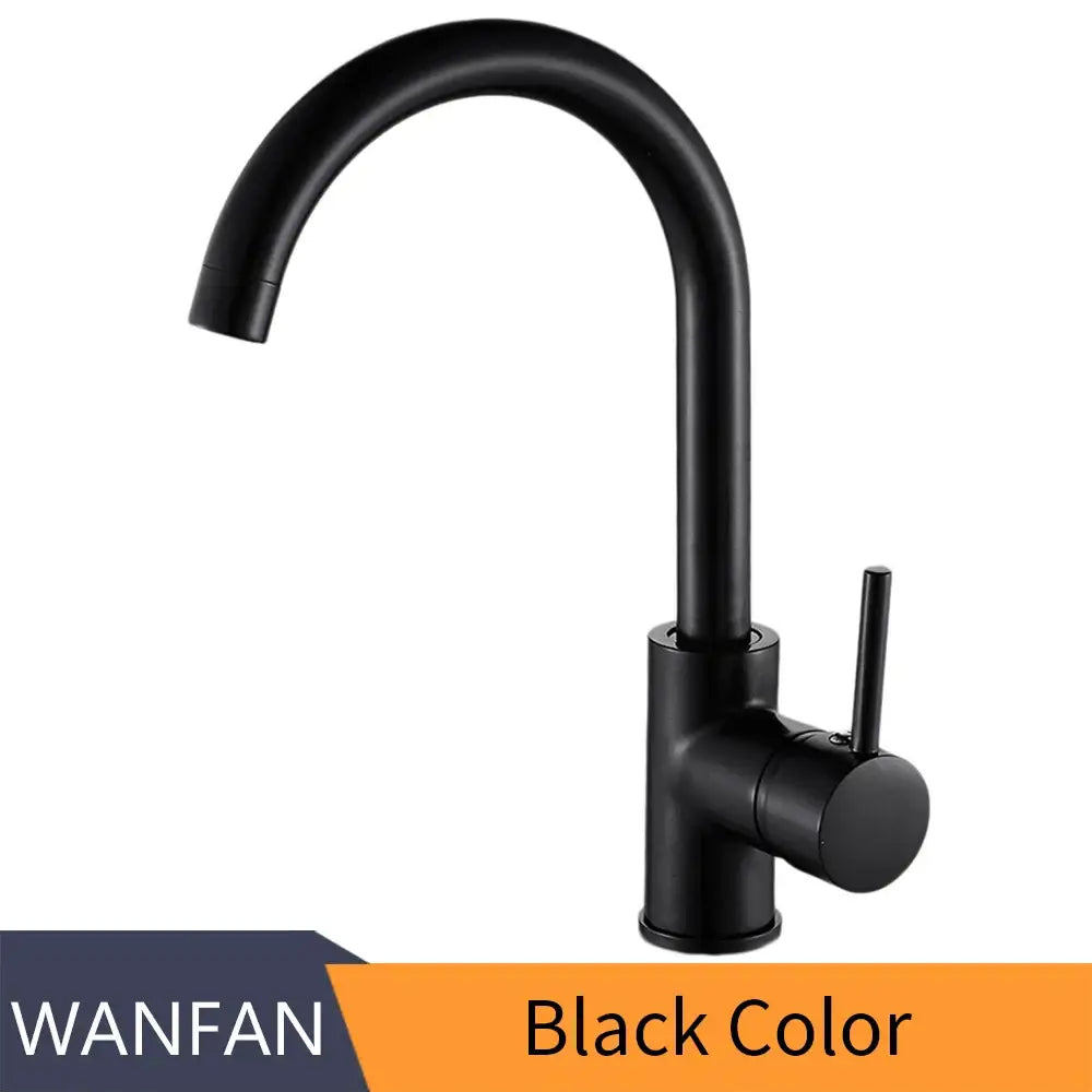 Matte black brass kitchen faucet with curved swivel spout
