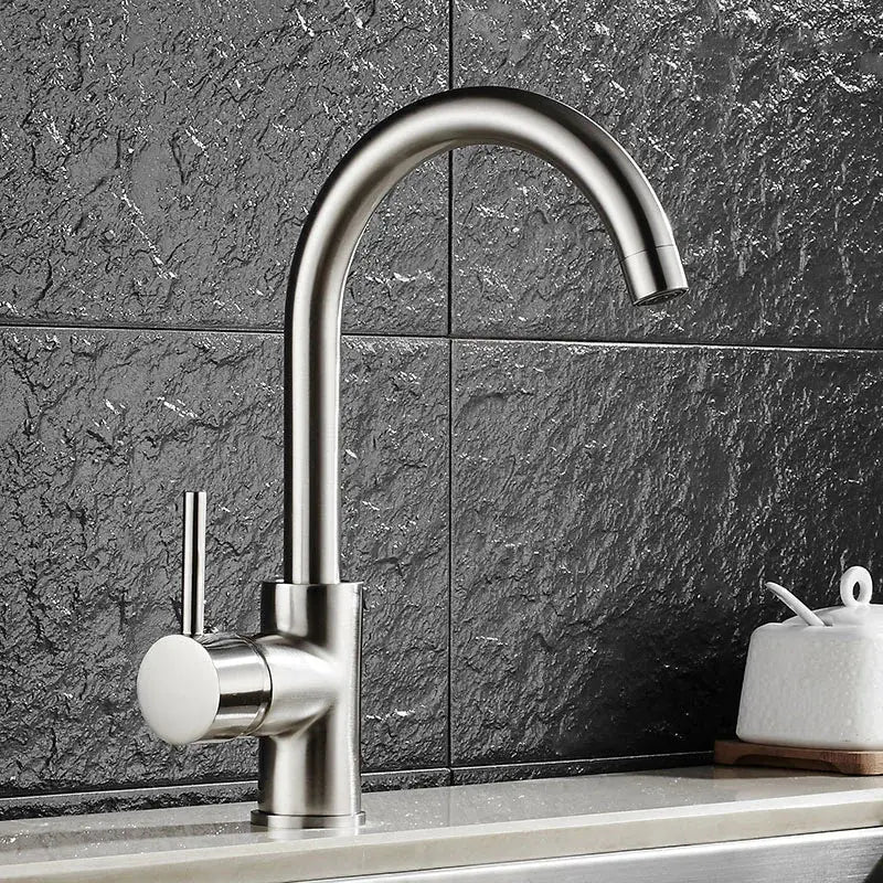 Matte black brass kitchen faucet with curved swivel spout