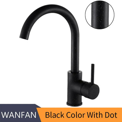 Matte black brass kitchen faucet with curved swivel spout