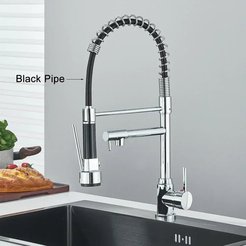 Matte black brass kitchen sink faucet with pull down sprayer