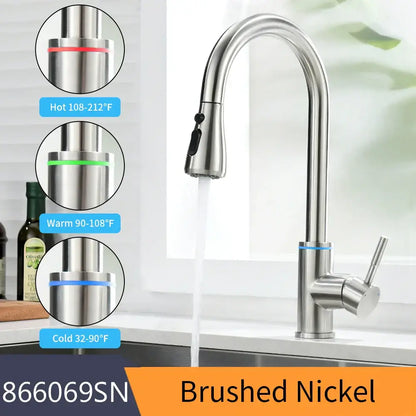 Matte black brass led kitchen faucet with color changing water tap