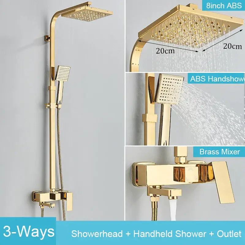 Matte black brass shower faucet set with shelf bathroom rainfall tap