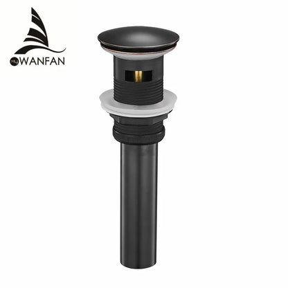 Matte black brass vessel sink pop up drain with overflow bathroom
