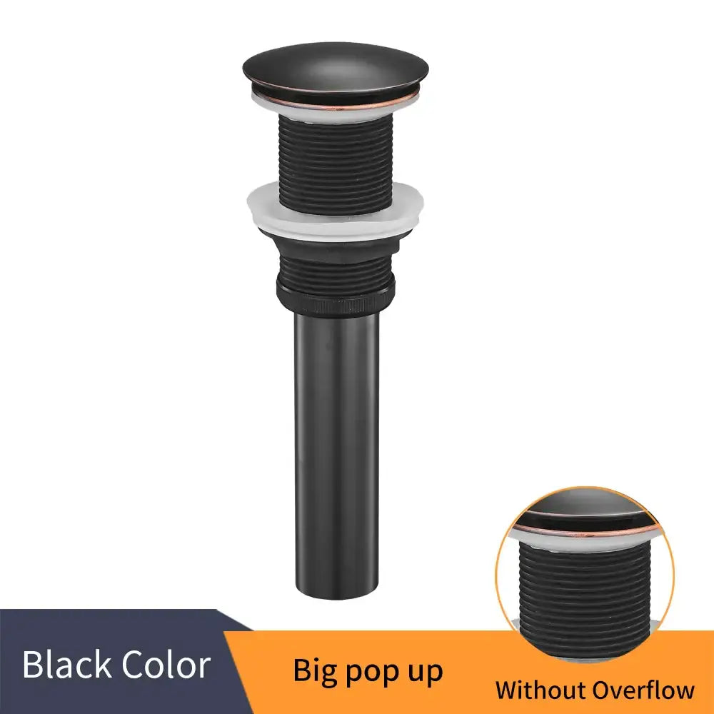 Matte black brass vessel sink pop up drain with overflow bathroom