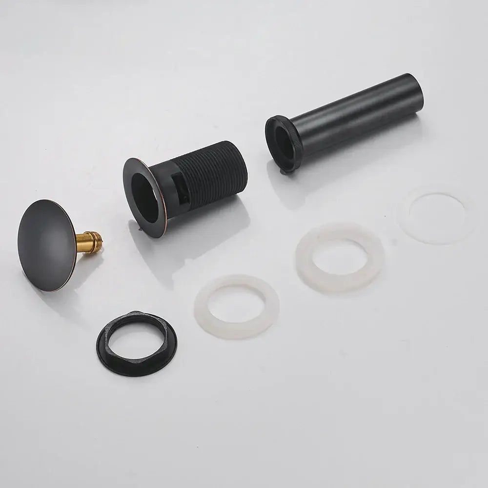 Matte black brass vessel sink pop up drain with overflow bathroom