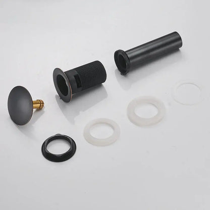 Matte black brass vessel sink pop up drain with overflow bathroom