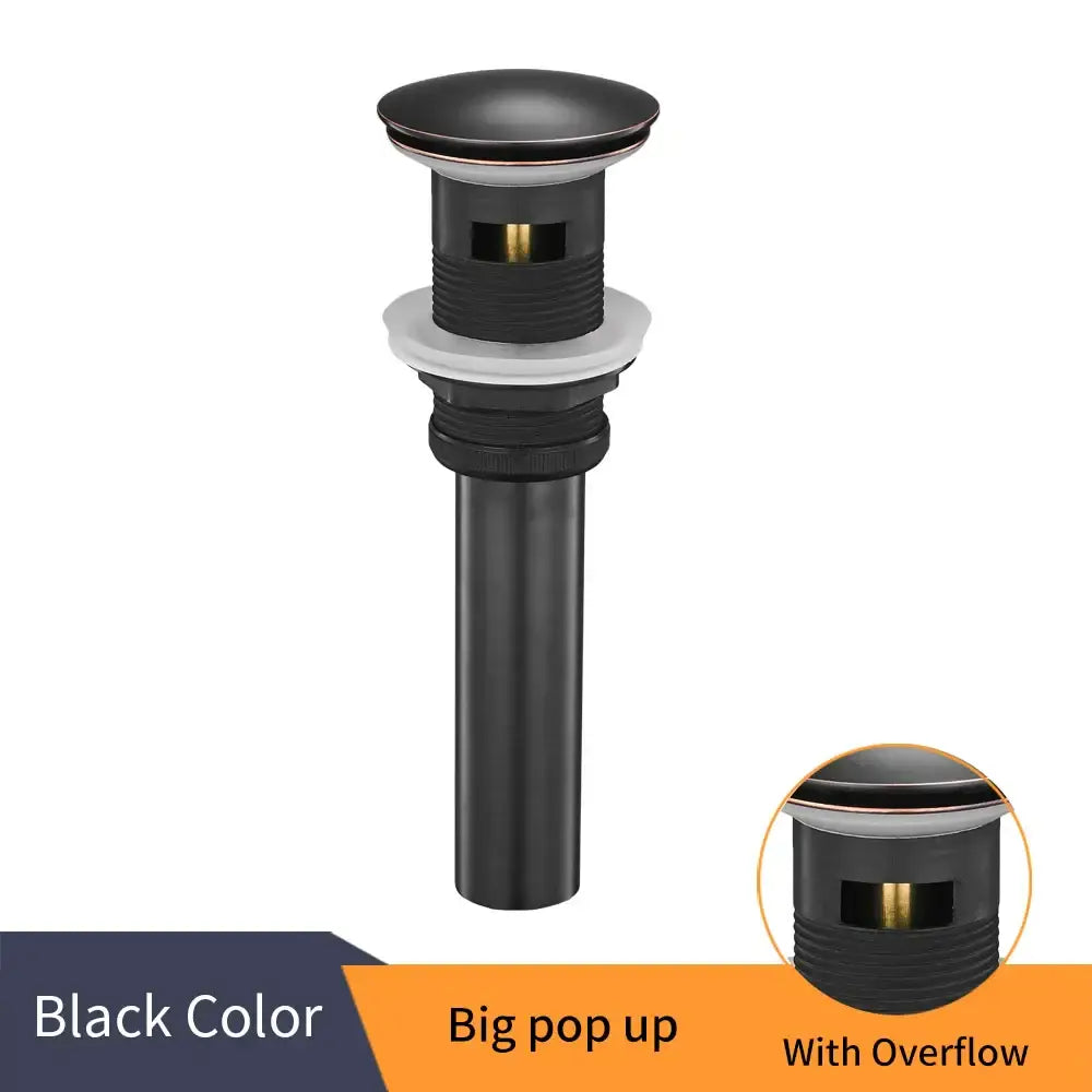 Matte black brass vessel sink pop up drain with overflow bathroom