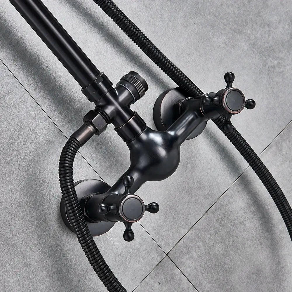 Matte black & bronze shower faucet set bathroom rain shower head