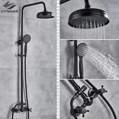 Matte black & bronze shower faucet set bathroom rain shower head
