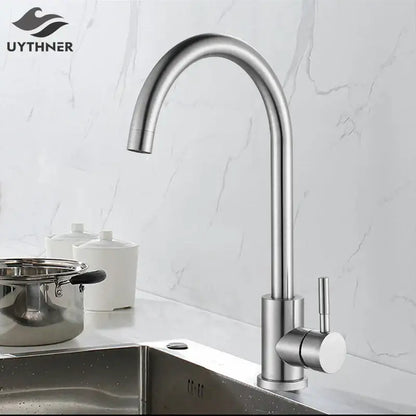 Matte black & brushed nickel kitchen faucet with curved spout