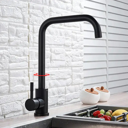 Matte black & brushed nickel kitchen faucet with curved spout