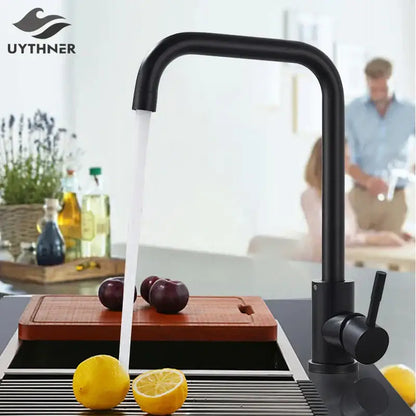 Matte black & brushed nickel kitchen faucet with curved spout