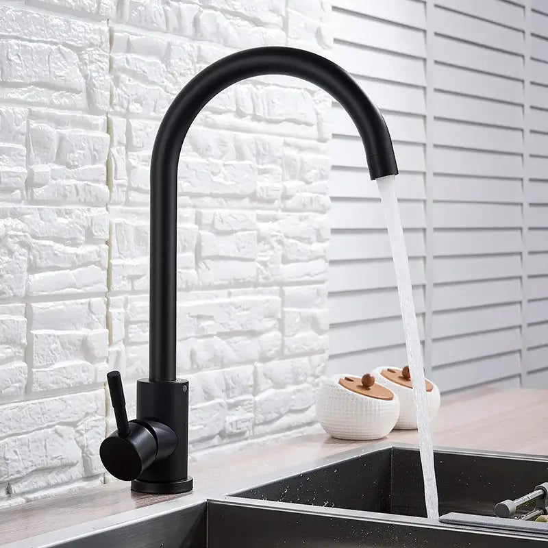 Matte black & brushed nickel kitchen faucet with curved spout