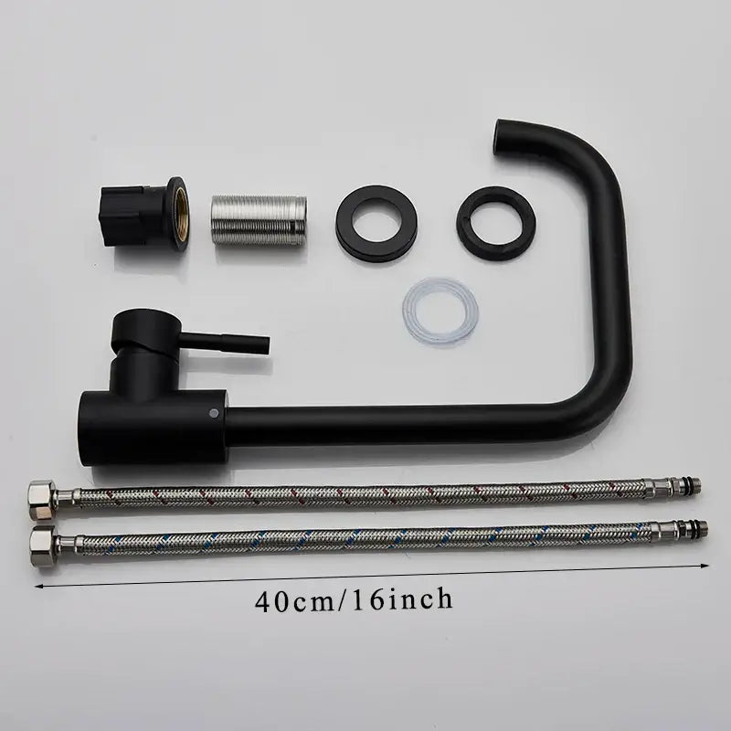 Matte black & brushed nickel kitchen faucet with curved spout
