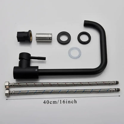 Matte black & brushed nickel kitchen faucet with curved spout