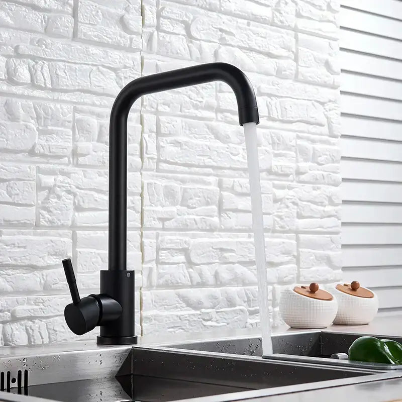 Matte black & brushed nickel kitchen faucet with curved spout