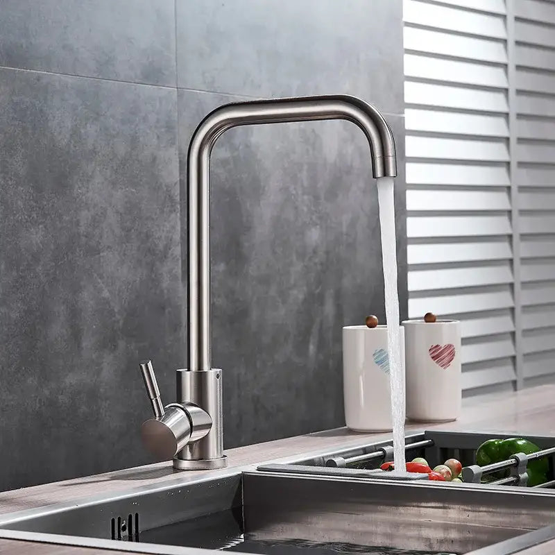 Matte black & brushed nickel kitchen faucet with curved spout